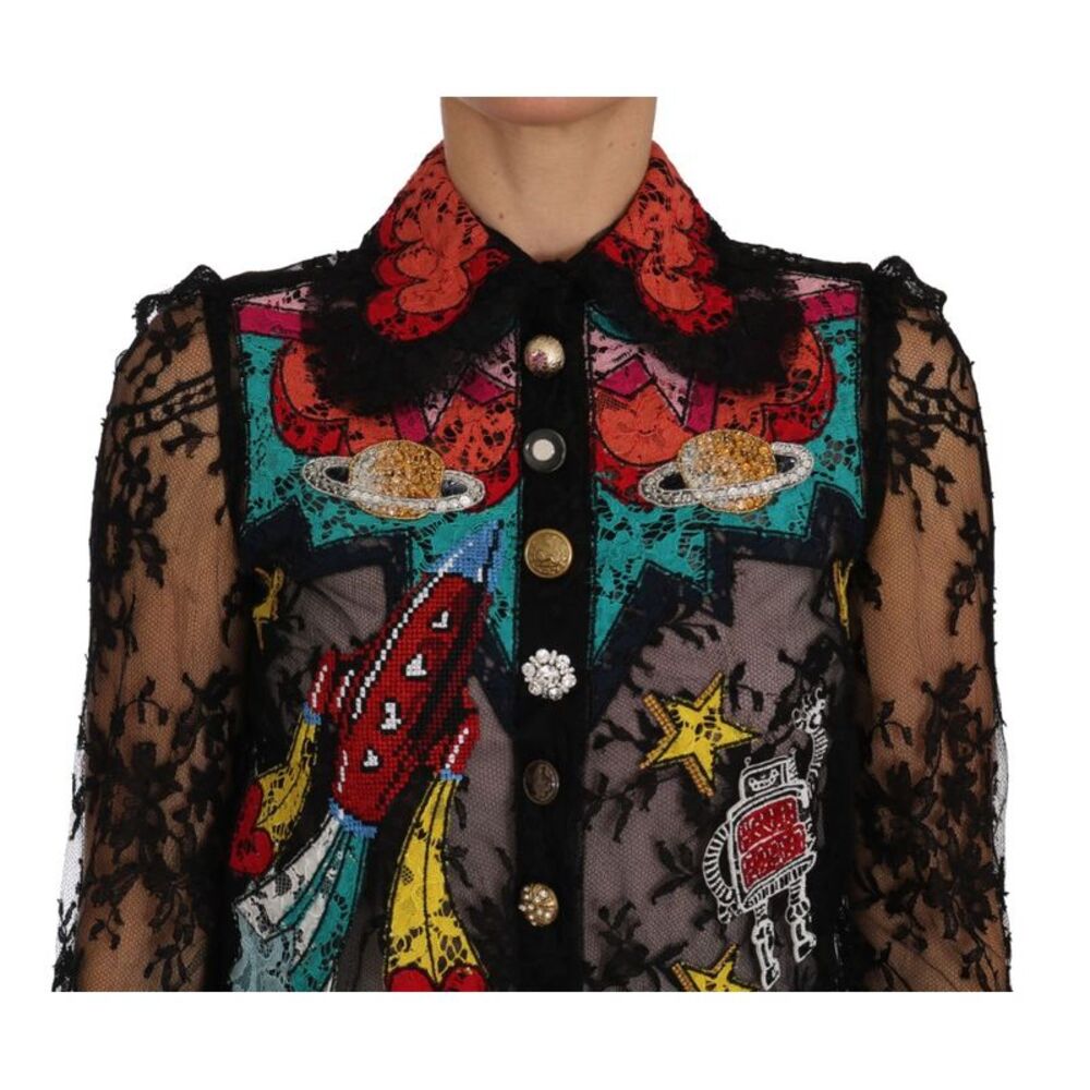 Dolce & Gabbana Black Lace Crystal SPACE Women's Shirt